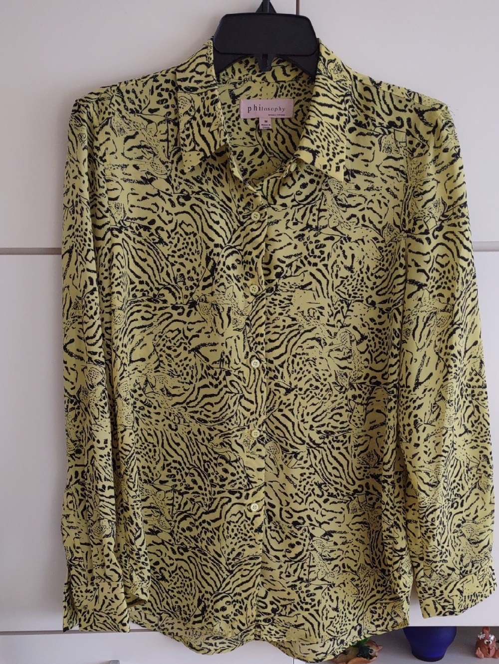 Philosophy Yellow-Green Animal Print Button-Down Shirt